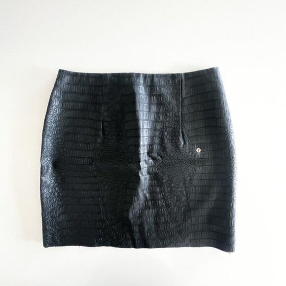H&M Mini Skirt Faux Leather Animal Print Black Front Zip Women's 8 - Picture 8 of 8